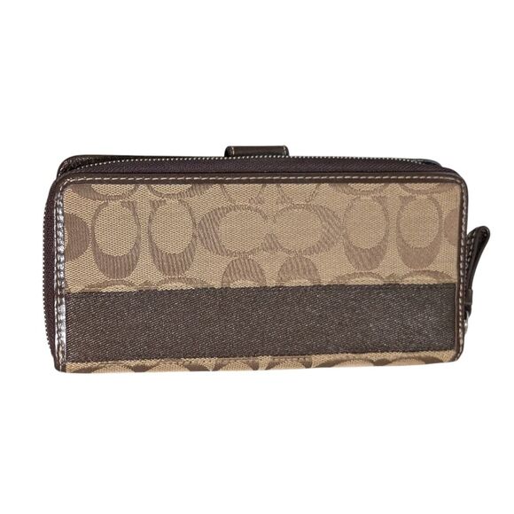 Coach Brown Signature Wallet logo canvas leather trim brown design secure clasp - Picture 2 of 11